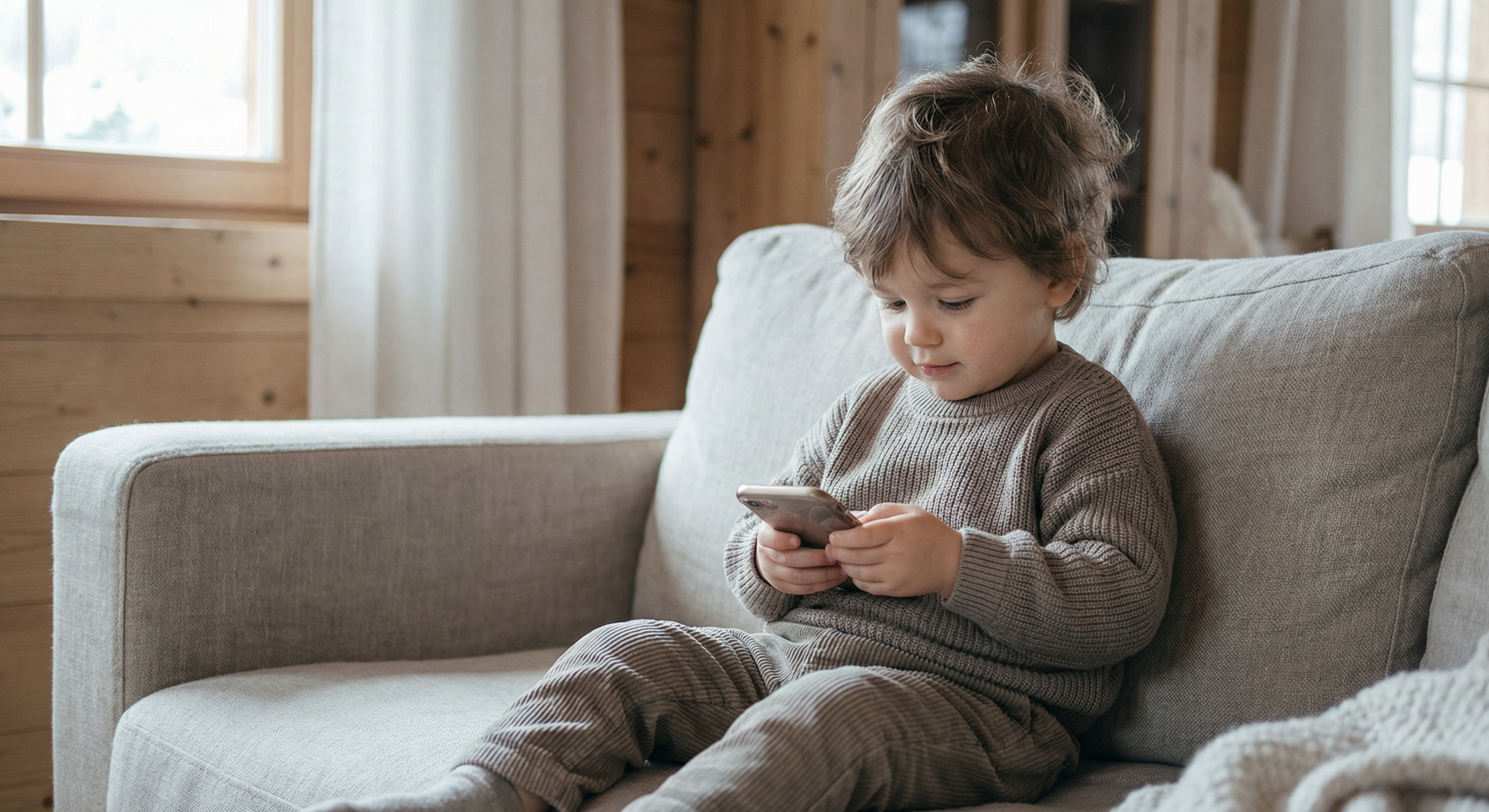Toddler absorbed in a fast, stimulating screen